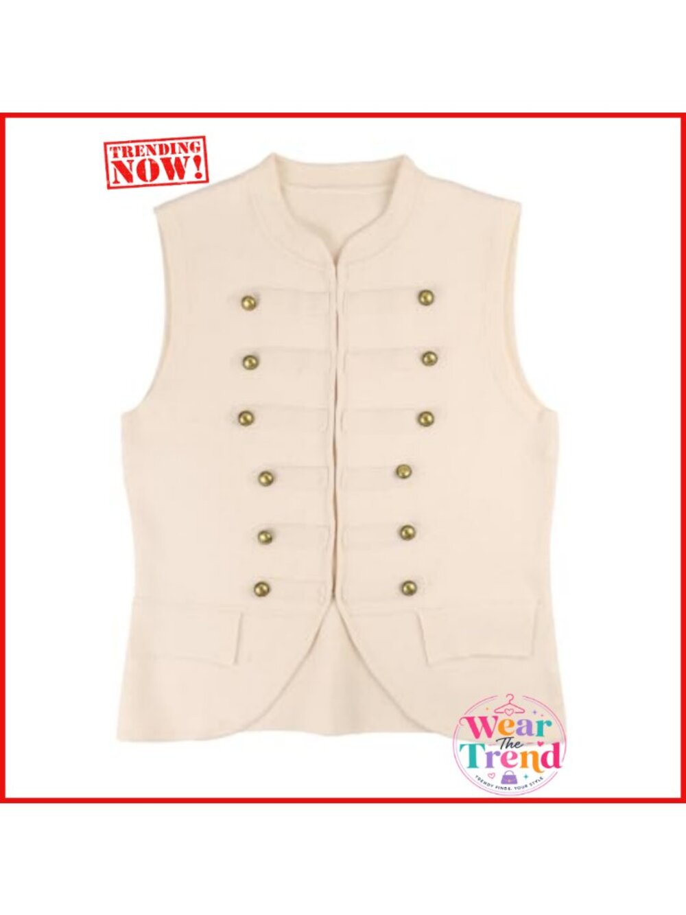 Cropped Sleeveless Knit Vest Military Y2K Hook Eye Stand Collar Top